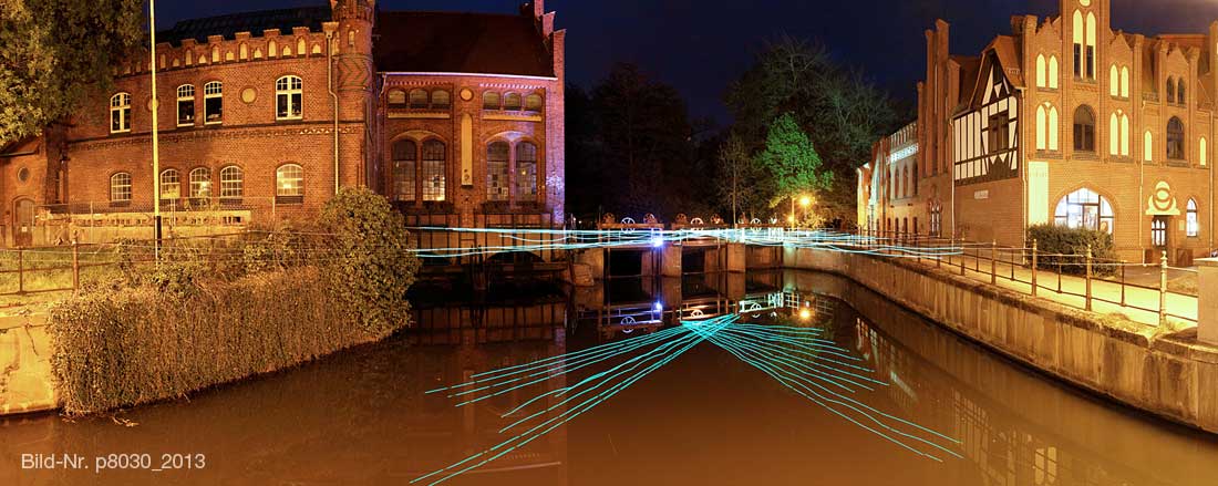 Lichtinstallation zu 110 Jahre Strom in Cottbus im Mai 2013