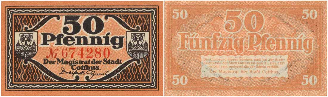 Notgeld Cottbus, 50 Pfennig