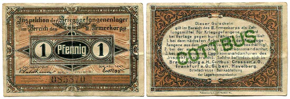 Notgeld Cottbus, 1 Pfennig