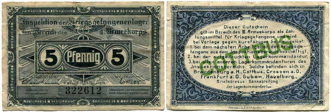 Notgeld Cottbus, 5 Pfennig