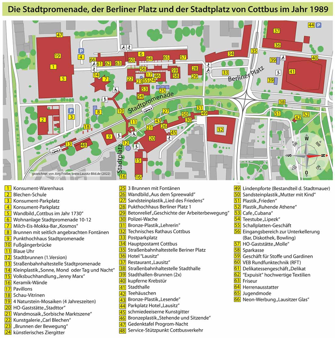 Übersichtsplan Stadtprmenade Cottbus 1989