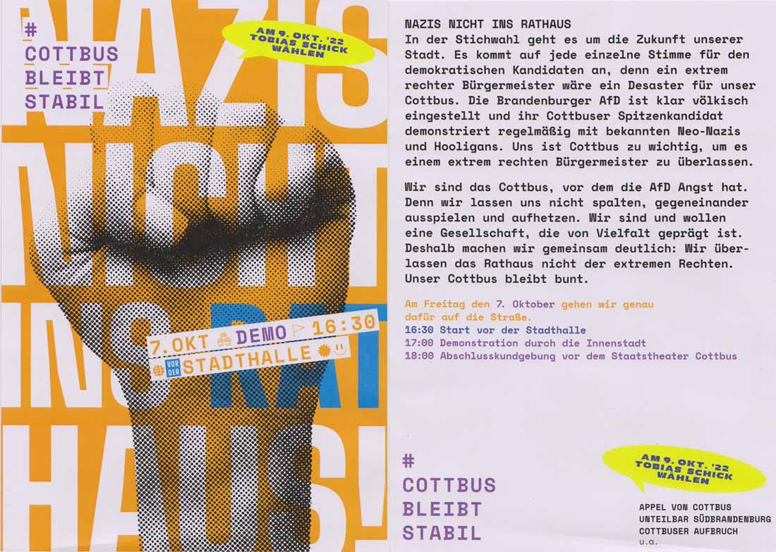 Zweifelhafter Flyer des Aktinbündnisse #Cottbus bleibt stabil